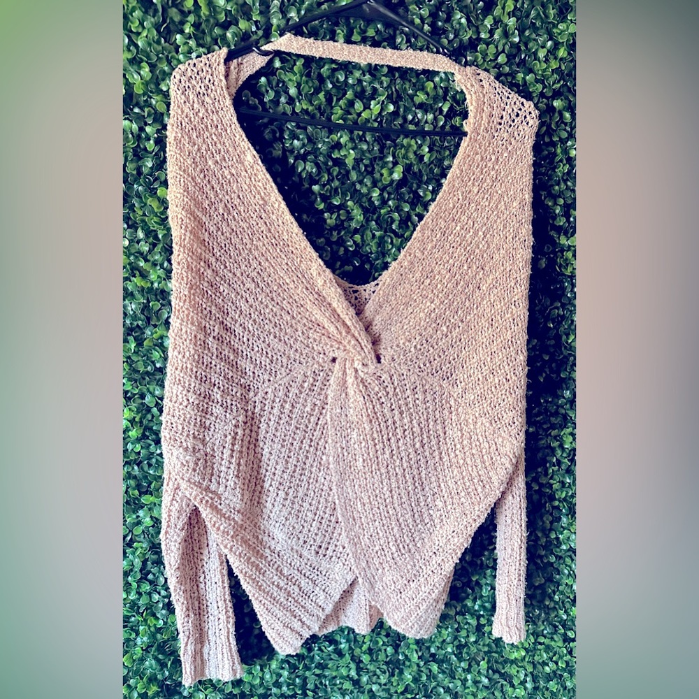 ALTAR’D STATE Blush Pink Criss Cross Back Long Sleeve V-Neck Sweater